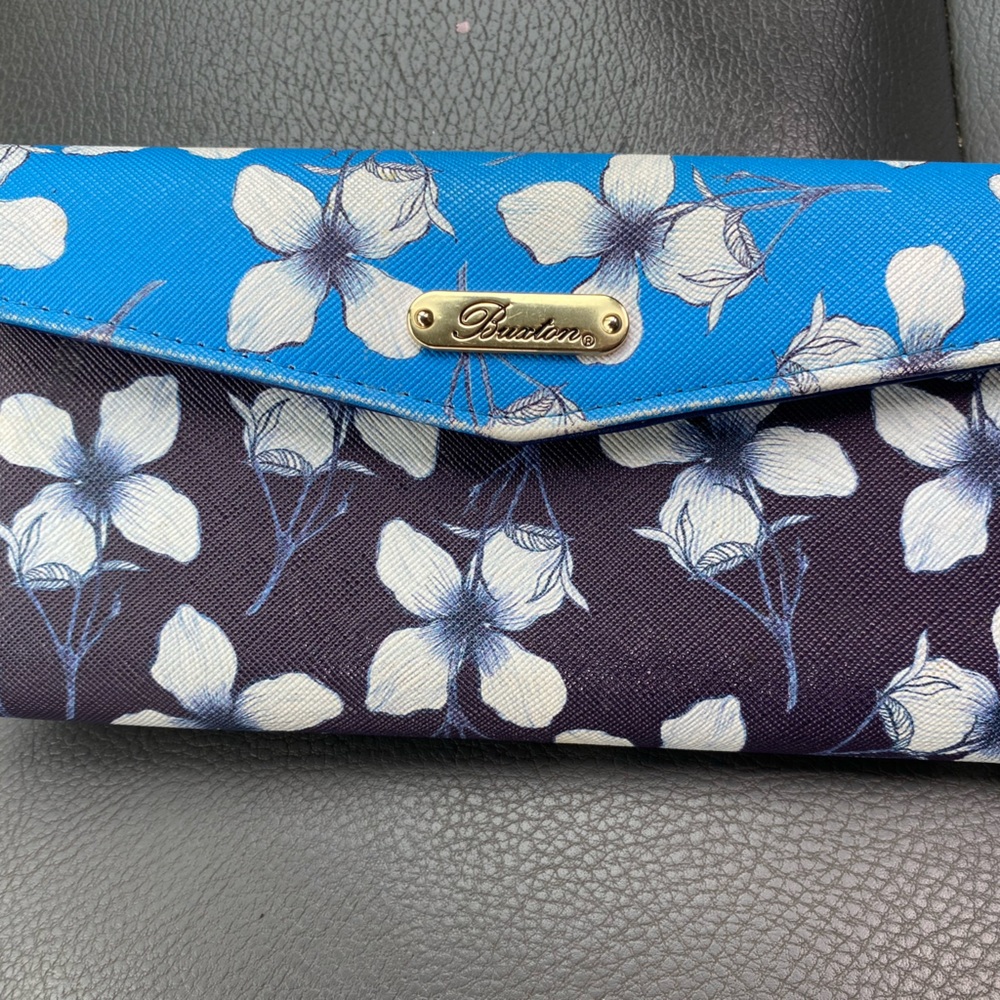Buxton Blue and Black Floral Clutch
